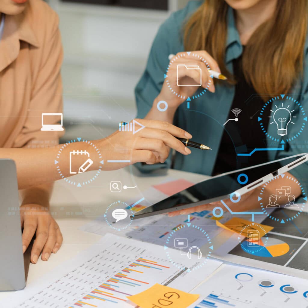 Digital transformation technology strategy, Person using laptop, tablet and smartphone with of things. transformation of ideas and the adoption. AdobeStock 1276016476 scaled uai 1707x1707 1