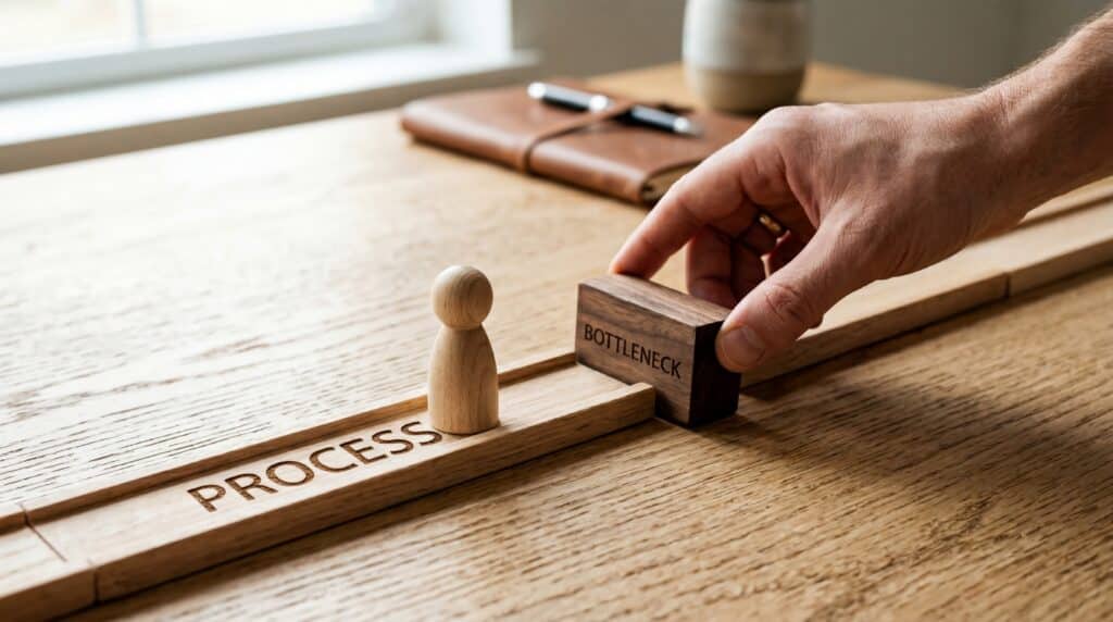 Wooden blocks representing process and bottleneck