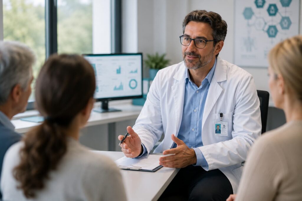 Healthcare professional answering questions with confidence